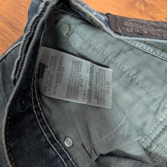 Levis 514 Denim Jeans Mens 31x32 Dark Wash Blue Straight - Picture 9 of 10